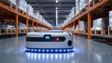 An advanced warehouse environment showcasing robotic conveyors and state-of-the-art automated storage systems for efficient operations