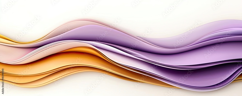 Poster Layer abstract background concept. Elegant wavy lines in soft purple and orange tones on a light background.