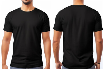 Man Wearing Black T-Shirt - Front and Back View Mockup