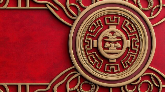 Decorative Red Background with Intricate Gold Design Elements