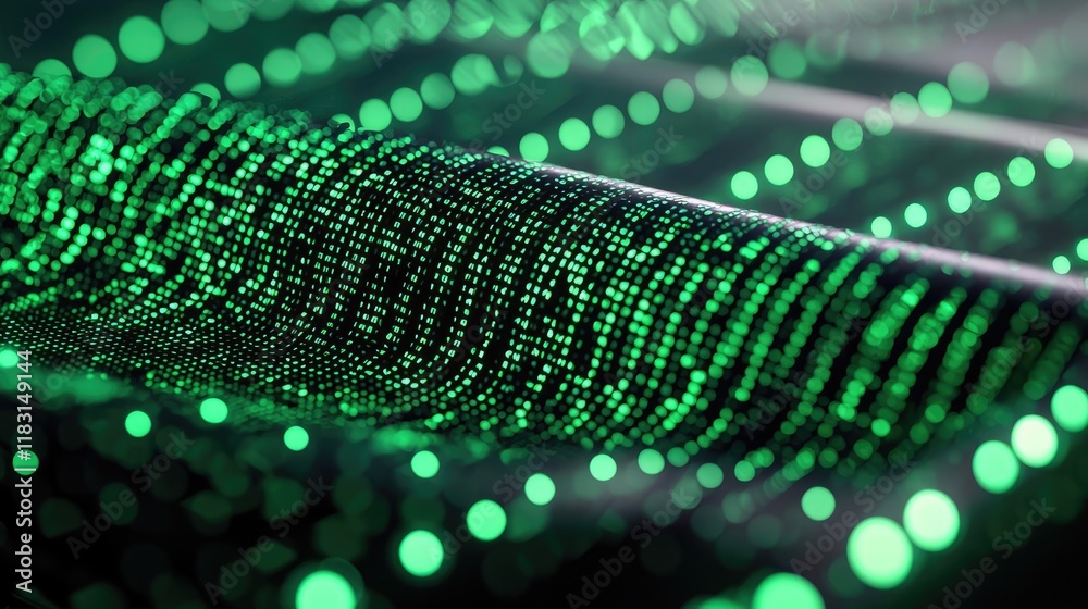 Poster Matrix abstract background idea. Abstract digital background with glowing green dots and lines representing data flow.