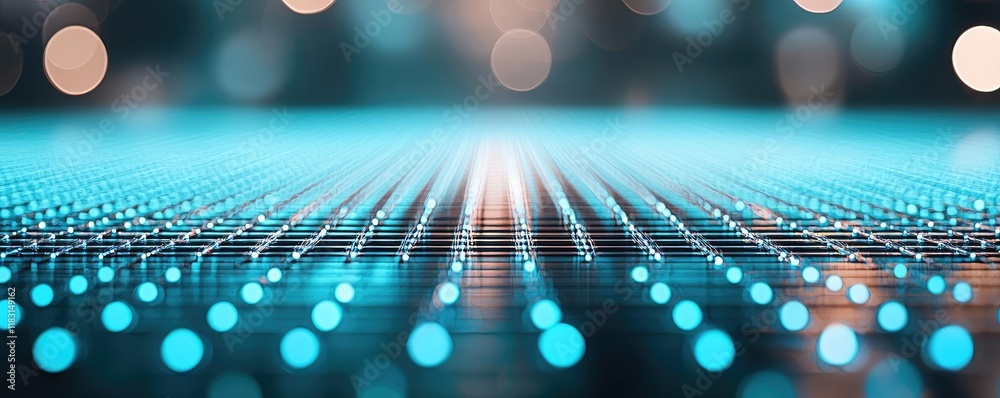 Poster Matrix abstract background idea. Futuristic digital landscape with glowing points and vibrant colors creating a unique pattern.