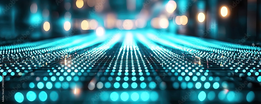 Aufkleber Matrix abstract background idea. A mesmerizing display of glowing blue lights creating a futuristic pattern.