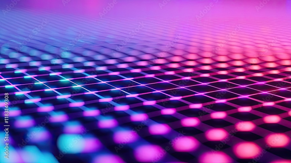 Poster Matrix abstract background idea. Vibrant abstract background with a colorful grid pattern of glowing dots.