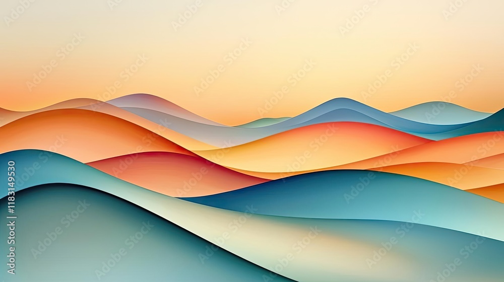 Poster layer abstract background concept. a colorful abstract landscape featuring smooth, flowing waves of 