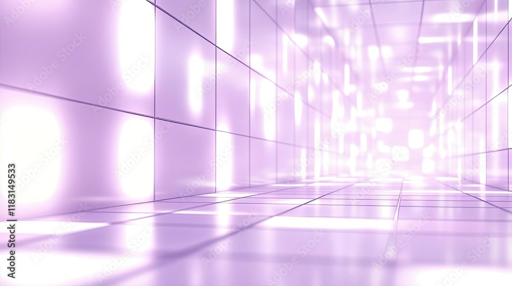 Poster Matrix abstract background idea. Abstract purple corridor with glowing lights, creating a futuristic ambiance.