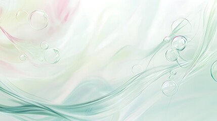 Abstract pastel background with floating bubbles and flowing lines