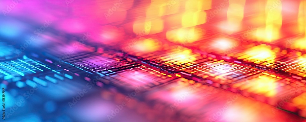 Poster Matrix abstract background idea. Abstract close-up of colorful electronic elements in a modern circuit board.