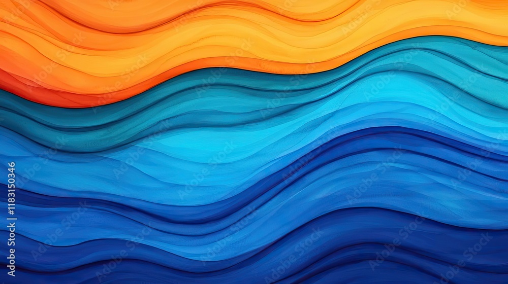 Poster watercolor abstract background concept. a vibrant wave pattern in orange, blue, and teal, creating a