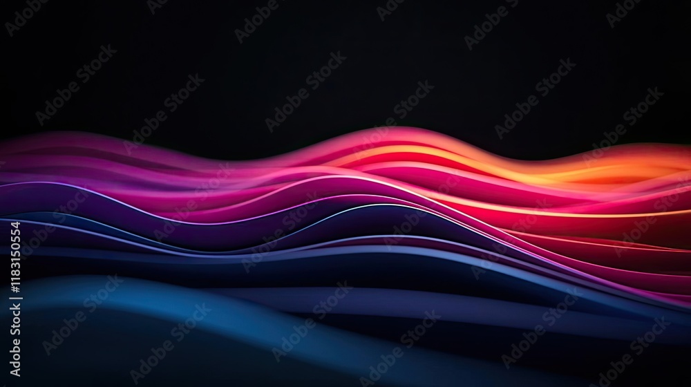 Poster Layer abstract background concept. Vibrant abstract waves of color flowing dynamically across a dark background.