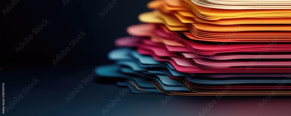Poster Layer abstract background concept. A vibrant stack of colorful shapes against a dark background, showcasing creativity.
