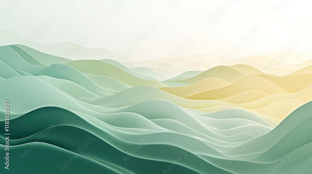 Poster layer abstract background concept. beautiful abstract landscape with soft waves in soothing green an