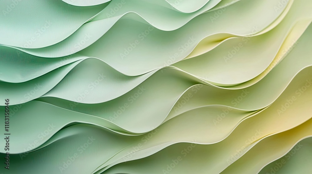 Aufkleber Layer abstract background concept. Abstract wave patterns in calming green and yellow tones for creative projects.