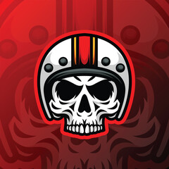 illustration of a skull head mascot wearing a helmet