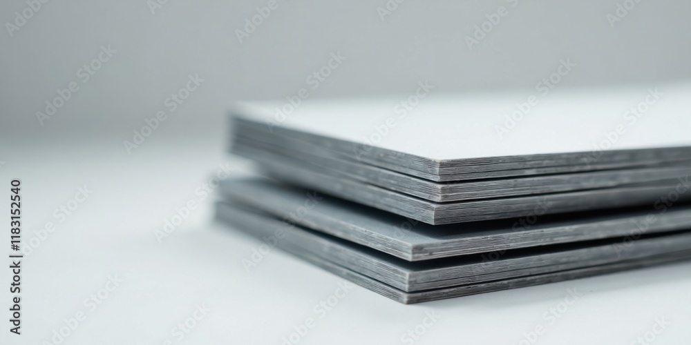 Poster Stack of Light Gray Rectangular Panels on a White Surface