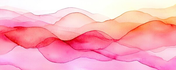 Watercolor abstract background concept. A vibrant abstract wave pattern showcasing fluid shapes in pink and orange tones.
