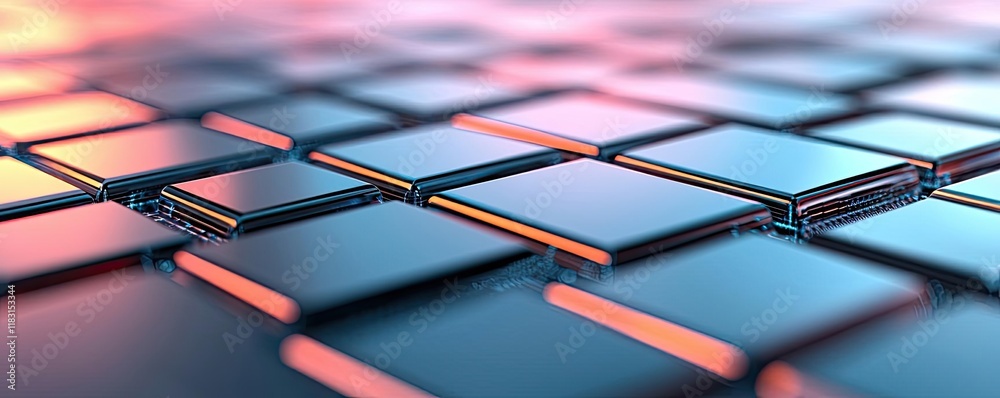 Poster Matrix abstract background idea. Close-up view of glossy tiles reflecting vibrant colors and light patterns.