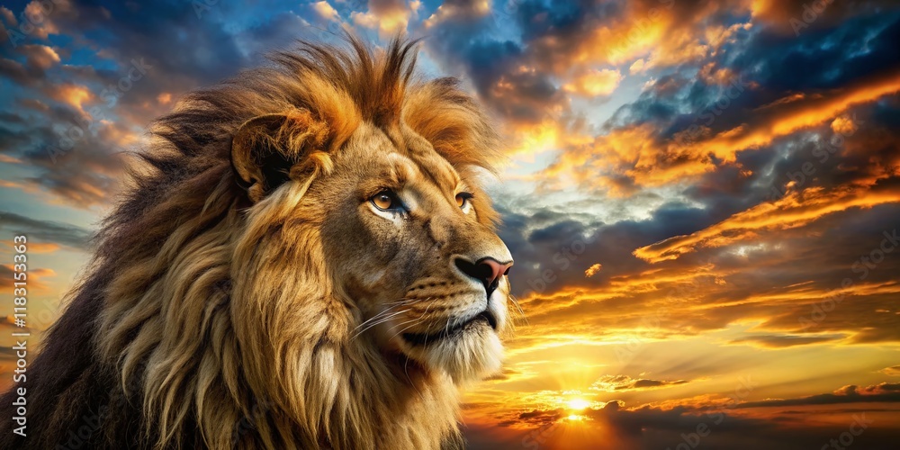 Poster Majestic Lion Silhouette at Sunset - Powerful Wildlife Photography