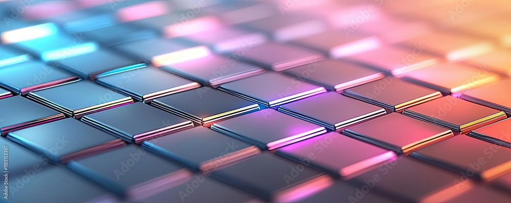 Poster Matrix abstract background idea. Colorful abstract background with illuminated geometric tiles in dynamic arrangement.