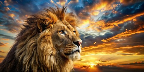 Majestic Lion Silhouette at Sunset - Powerful Wildlife Photography