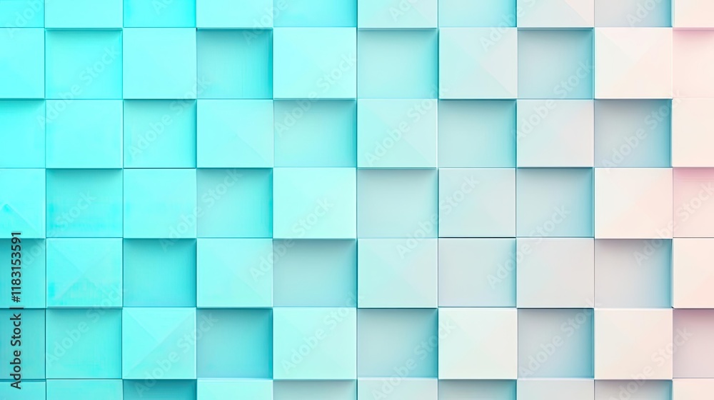 Poster Matrix abstract background idea. Abstract geometric pattern with turquoise and white 3D squares forming a modern background.
