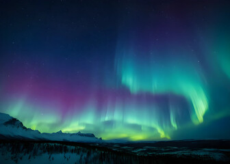 Aurora Borealis Multicolored green vibrant , Aurora Polaris Night starry sky and Northern lights. Green aurora borealis Lights in the night sky over Norway