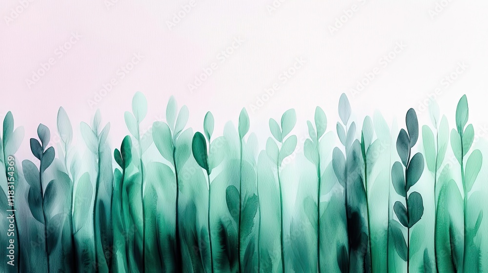 Poster watercolor abstract background concept. soft green leaves create a serene, calming atmosphere in an 