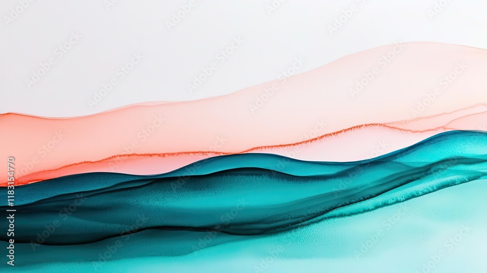 Poster Watercolor abstract background concept. Abstract waves of color creating a soothing and modern background design.