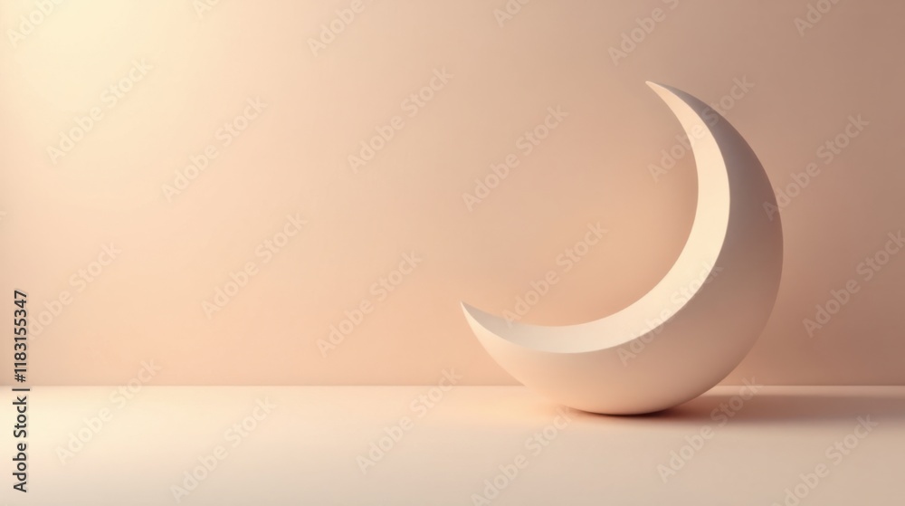 Poster crescent moon shaped product display stand on peach background