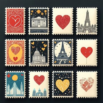 Romantic Stamp Collection Celebrating Love and Design