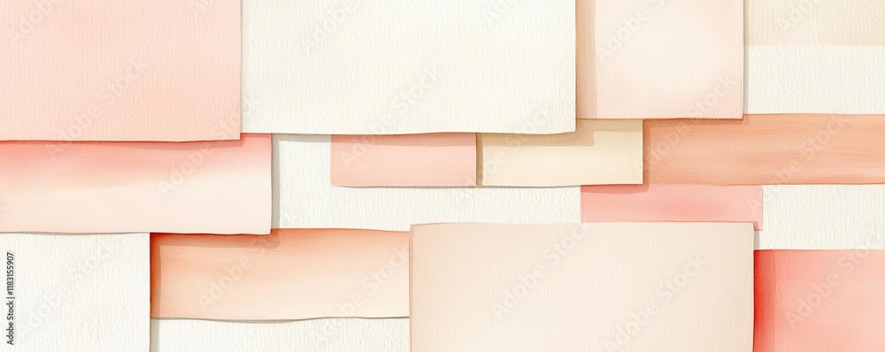 Poster Watercolor abstract background concept. Abstract composition of pastel shapes and textures in soft pink and cream tones.