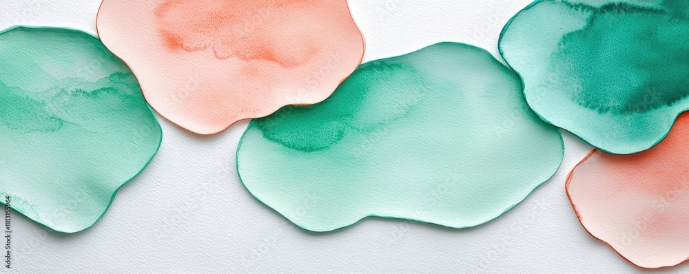 Poster watercolor abstract background concept. abstract watercolor shapes blending soft hues of green and p