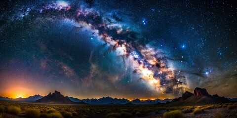 Naklejka premium Majestic Milky Way Galaxy at Night: Astrophotography Landscape