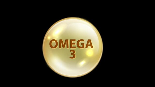 Omega 3 gold icon  Shining golden essence droplet. Motion graphics.