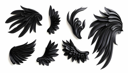 Obraz premium Elegant Black Wings: A Collection of Ornate Feather Designs