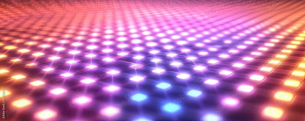 Poster Matrix abstract background idea. A vibrant display of colorful lights creating a dynamic visual pattern.