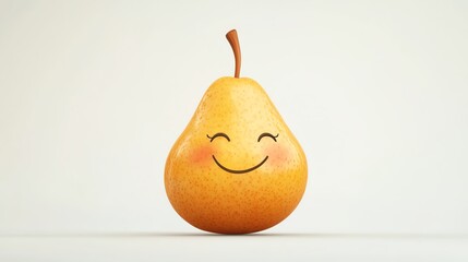 a 2D cartoon illustration of a pear with a happy face, sweet and juicy, white background--ar 16:9