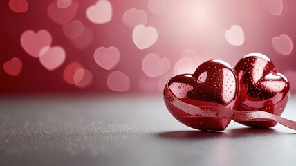 Valentines Day Ribbon Shaped Hearts On Shiny Background