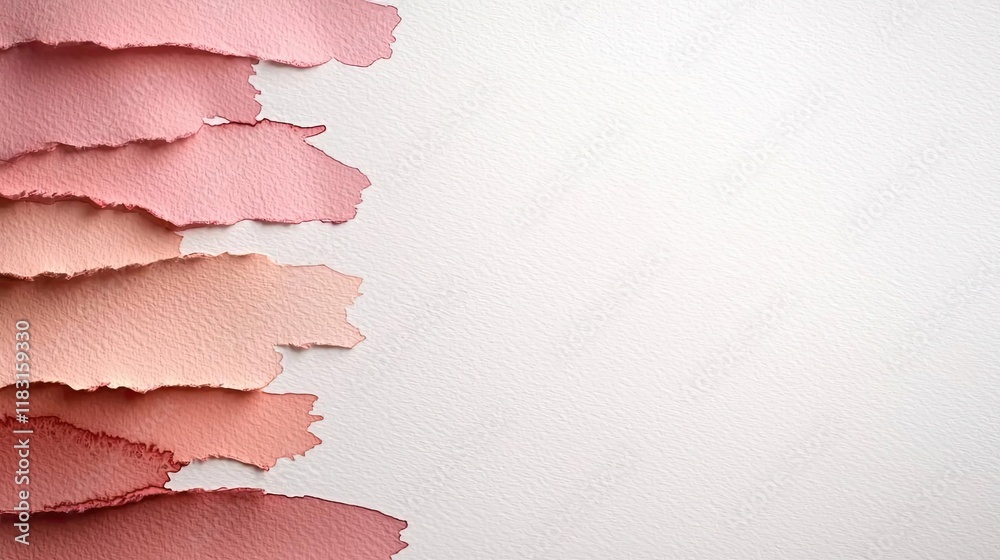 Poster watercolor abstract background concept. collection of torn paper strips in various shades of pink on