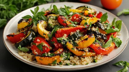 A plate of food with vegetables and quinoa