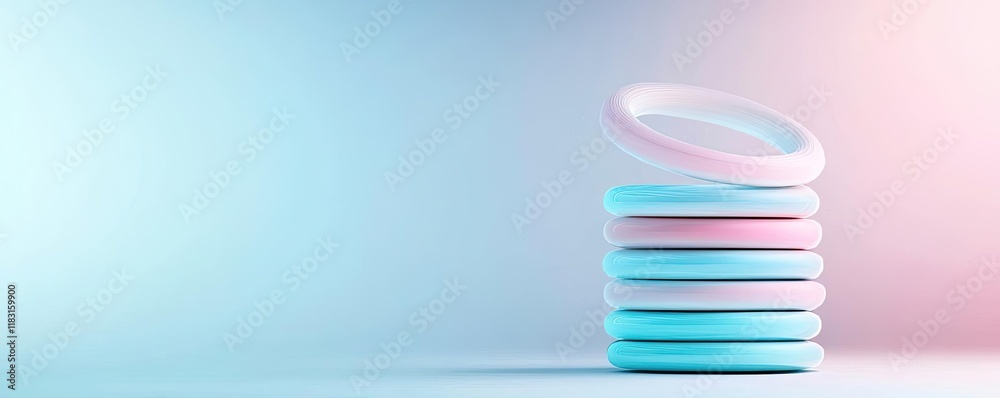Poster Layer abstract background concept. Colorful stack of transparent circles on a gradient background for modern design.