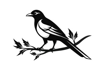 magpie on the branch iconic logo silhouette black  D.eps