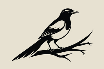 magpie on the branch iconic logo silhouette black  C.eps