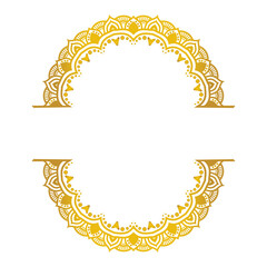 Indian flower mandala art with luxury golden circle frame transparent vintage gold circular pattern	
