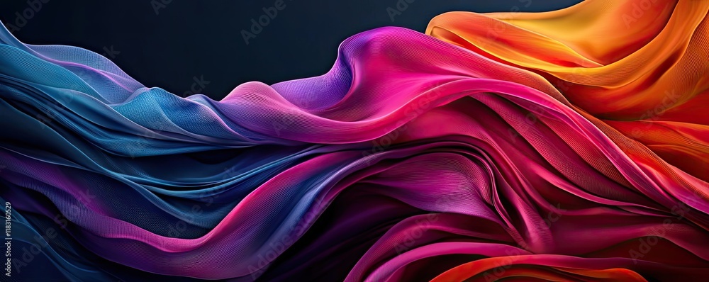 Poster Layer abstract background concept. Vibrant and dynamic flowing fabric in vivid colors, creating a sense of movement and energy.