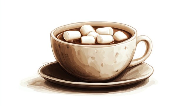 hot chocolate with marshmallows watercolor style clip art preview