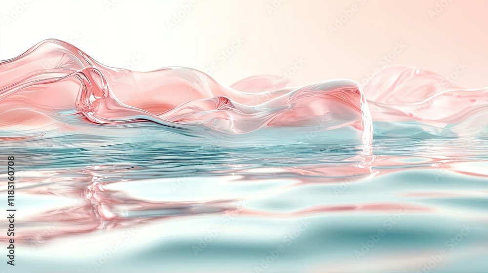 Poster Layer abstract background concept. Serene water surface with soft waves in pastel colors, reflecting light beautifully.
