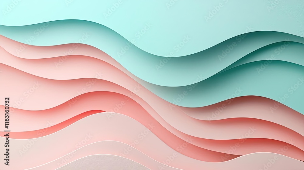 Poster Layer abstract background concept. Smooth layered waves in pastel colors create a soothing abstract background design.