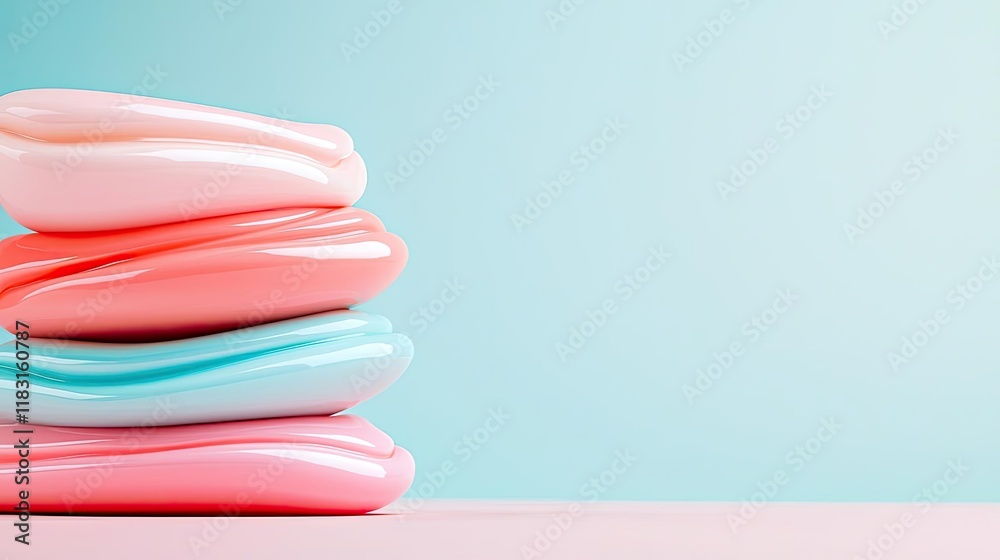 Aufkleber Layer abstract background concept. Colorful stack of pastel marshmallows on a soft background, perfect for sweet treats.