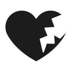 Broken heart icon in glyph style